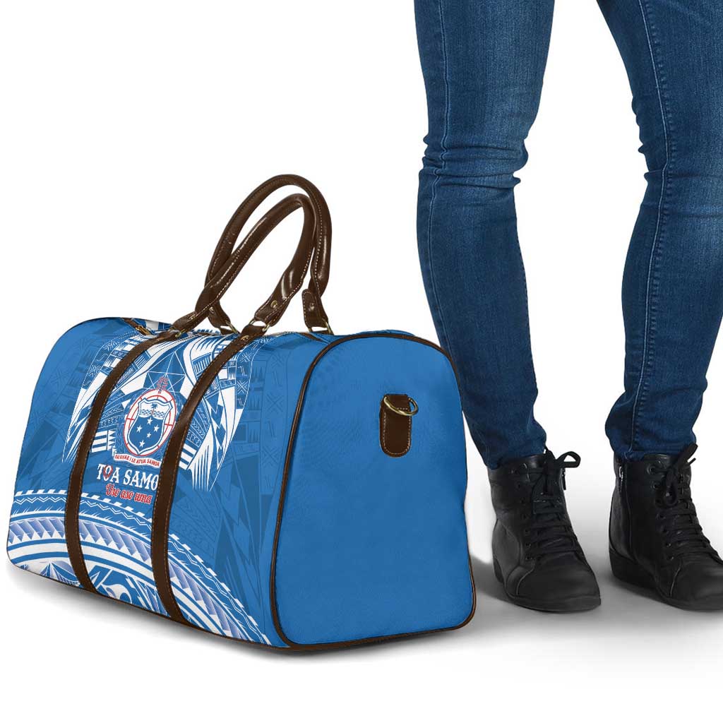 Toa Samoa Rugby Custom Travel Bag Uso aso uma Samoan Pattern Blue - Polynesian Pride