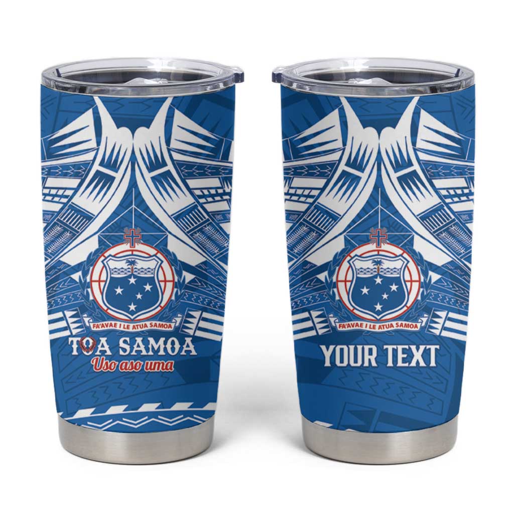 Toa Samoa Rugby Custom Tumbler Cup Uso aso uma Samoan Pattern Blue - Polynesian Pride