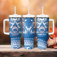 Toa Samoa Rugby Custom Tumbler With Handle Uso aso uma Samoan Pattern Blue - Polynesian Pride
