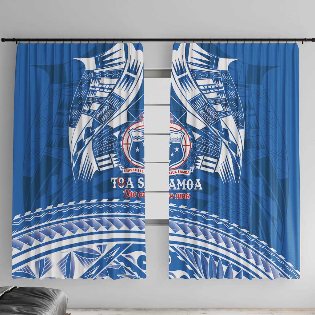 Toa Samoa Rugby Custom Window Curtain Uso aso uma Samoan Pattern Blue LT14 With Hooks Blue - Polynesian Pride