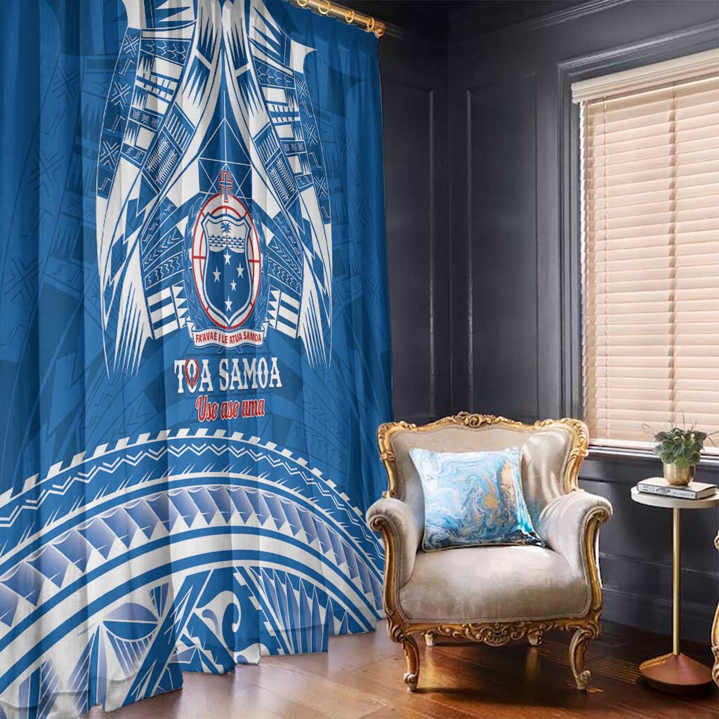 Toa Samoa Rugby Custom Window Curtain Uso aso uma Samoan Pattern Blue LT14 - Polynesian Pride