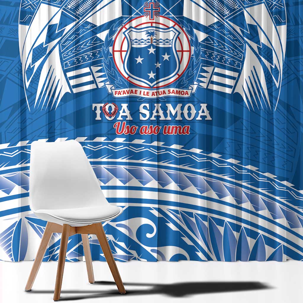 Toa Samoa Rugby Custom Window Curtain Uso aso uma Samoan Pattern Blue LT14 - Polynesian Pride