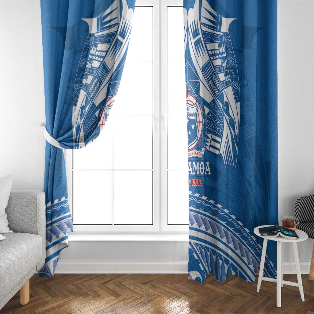 Toa Samoa Rugby Custom Window Curtain Uso aso uma Samoan Pattern Blue LT14 - Polynesian Pride