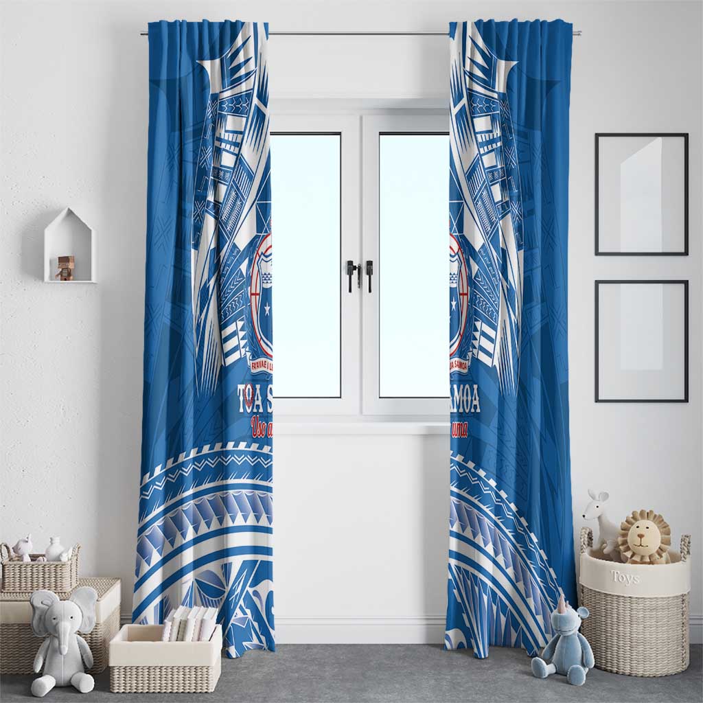 Toa Samoa Rugby Custom Window Curtain Uso aso uma Samoan Pattern Blue LT14 - Polynesian Pride