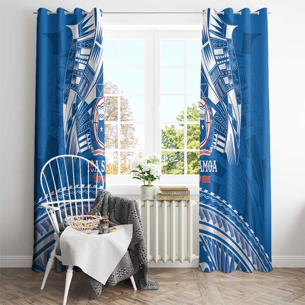 Toa Samoa Rugby Custom Window Curtain Uso aso uma Samoan Pattern Blue LT14 - Polynesian Pride