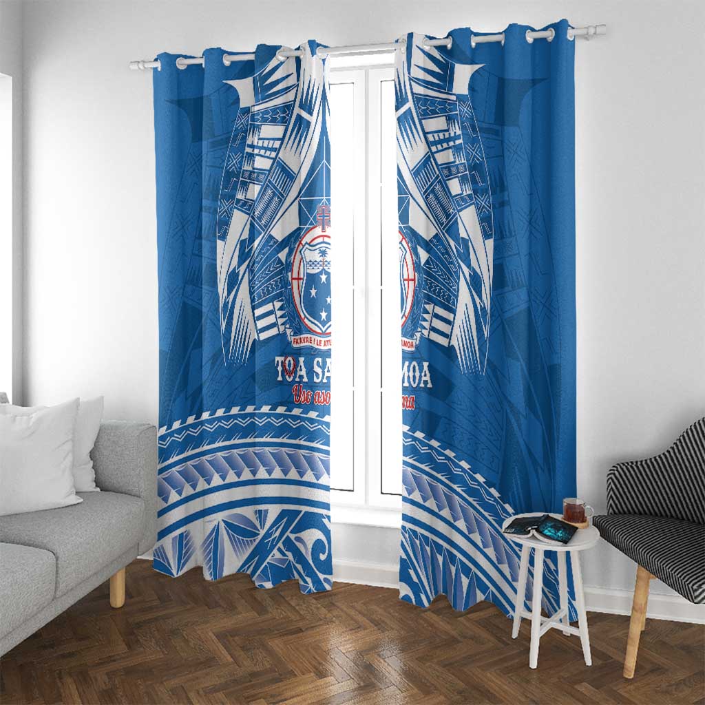 Toa Samoa Rugby Custom Window Curtain Uso aso uma Samoan Pattern Blue LT14 With Grommets Blue - Polynesian Pride