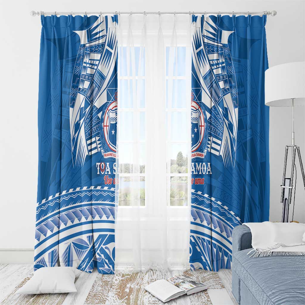 Toa Samoa Rugby Custom Window Curtain Uso aso uma Samoan Pattern Blue LT14 - Polynesian Pride