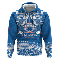 Toa Samoa Rugby Custom Zip Hoodie Uso aso uma Samoan Pattern Blue - Polynesian Pride