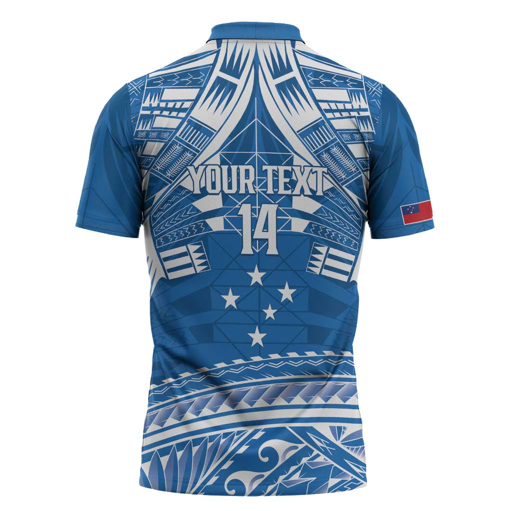 Toa Samoa Rugby Custom Zipper Polo Shirt Uso aso uma Samoan Pattern Blue LT14 - Polynesian Pride