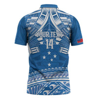 Toa Samoa Rugby Custom Zipper Polo Shirt Uso aso uma Samoan Pattern Blue LT14 - Polynesian Pride