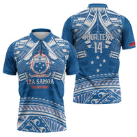 Toa Samoa Rugby Custom Zipper Polo Shirt Uso aso uma Samoan Pattern Blue LT14 - Polynesian Pride