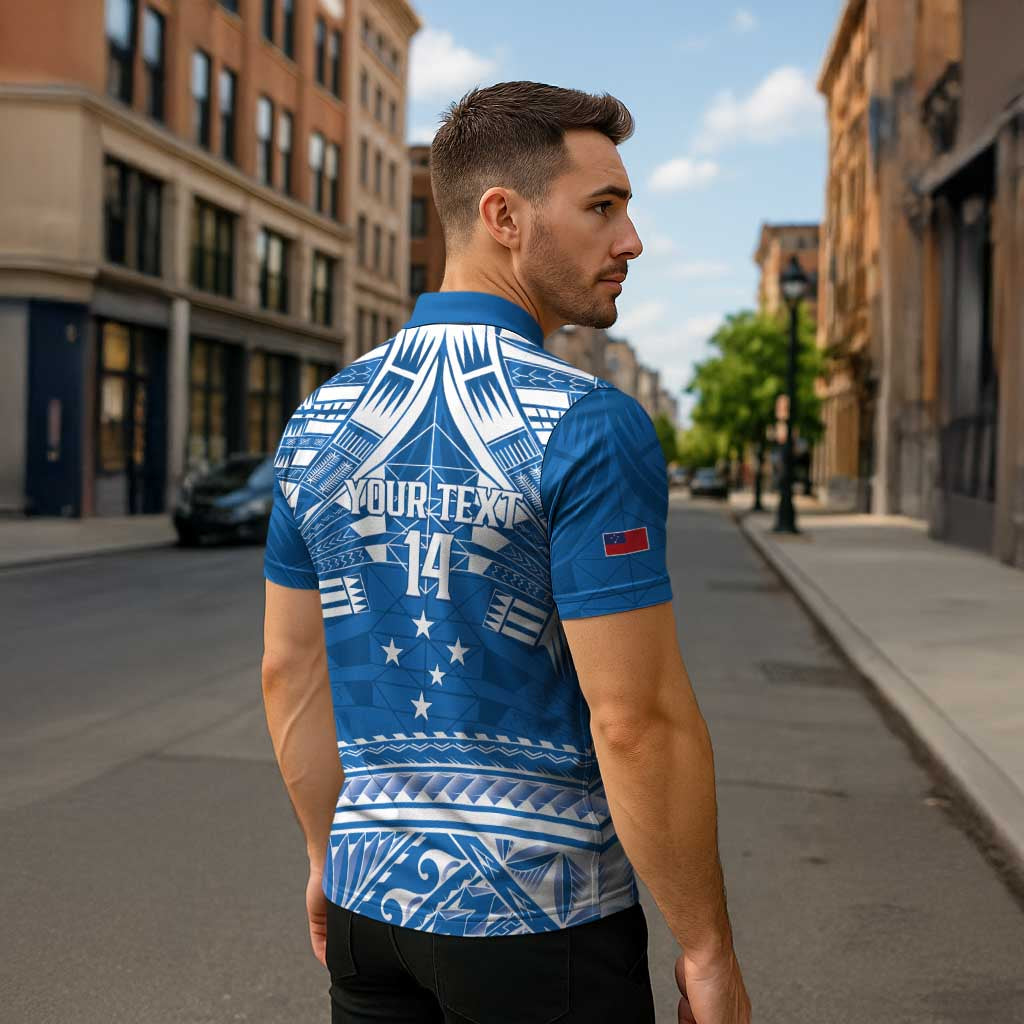 Toa Samoa Rugby Custom Zipper Polo Shirt Uso aso uma Samoan Pattern Blue LT14 - Polynesian Pride