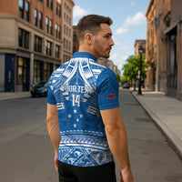 Toa Samoa Rugby Custom Zipper Polo Shirt Uso aso uma Samoan Pattern Blue LT14 - Polynesian Pride