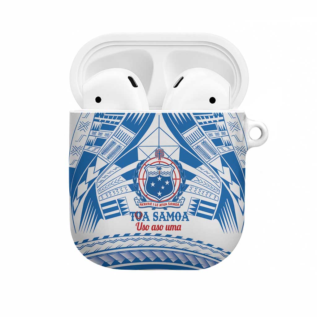 Toa Samoa Rugby Custom AirPods Case Uso aso uma Samoan Pattern White - Polynesian Pride