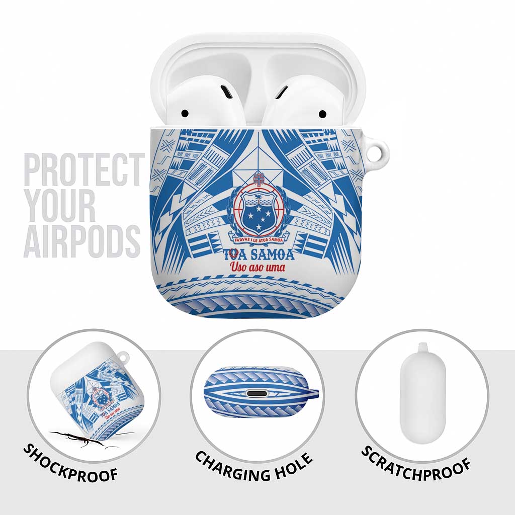 Toa Samoa Rugby Custom AirPods Case Uso aso uma Samoan Pattern White - Polynesian Pride