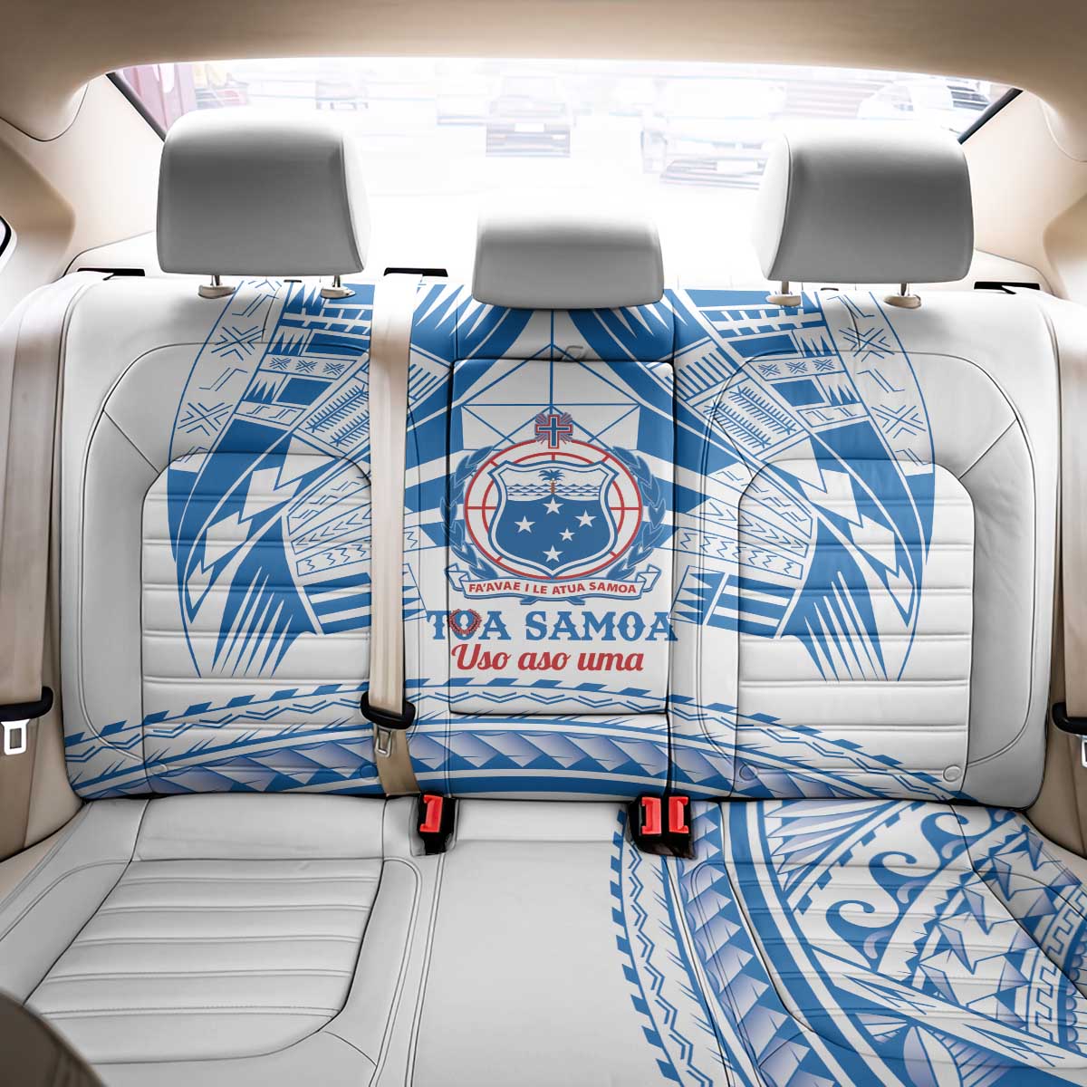 Toa Samoa Rugby Custom Back Car Seat Cover Uso aso uma Samoan Pattern White - Polynesian Pride