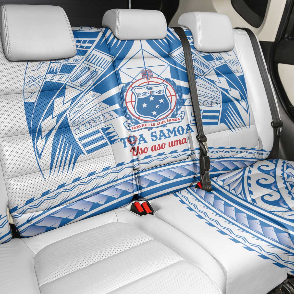 Toa Samoa Rugby Custom Back Car Seat Cover Uso aso uma Samoan Pattern White - Polynesian Pride