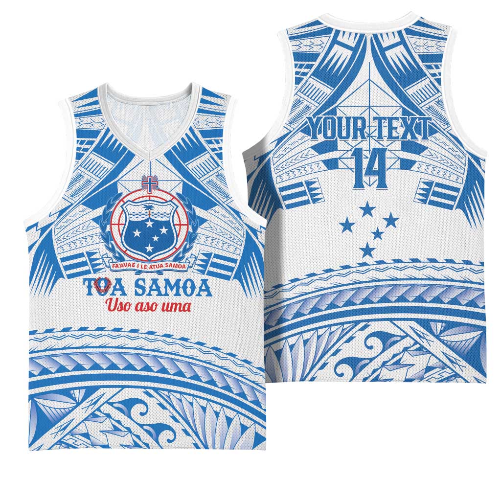 Toa Samoa Rugby Custom Basketball Jersey Uso aso uma Samoan Pattern White - Polynesian Pride