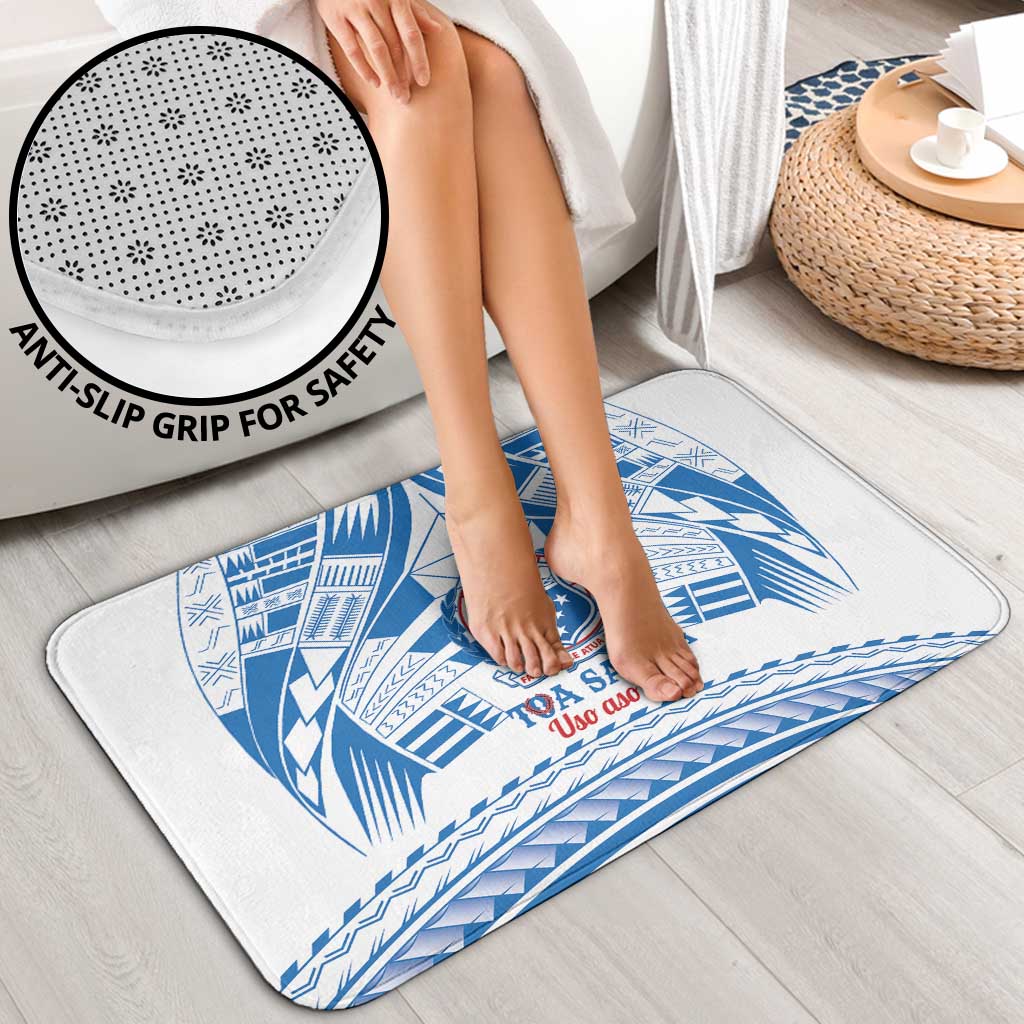 Toa Samoa Rugby Custom Bathroom Set Uso aso uma Samoan Pattern White - Polynesian Pride