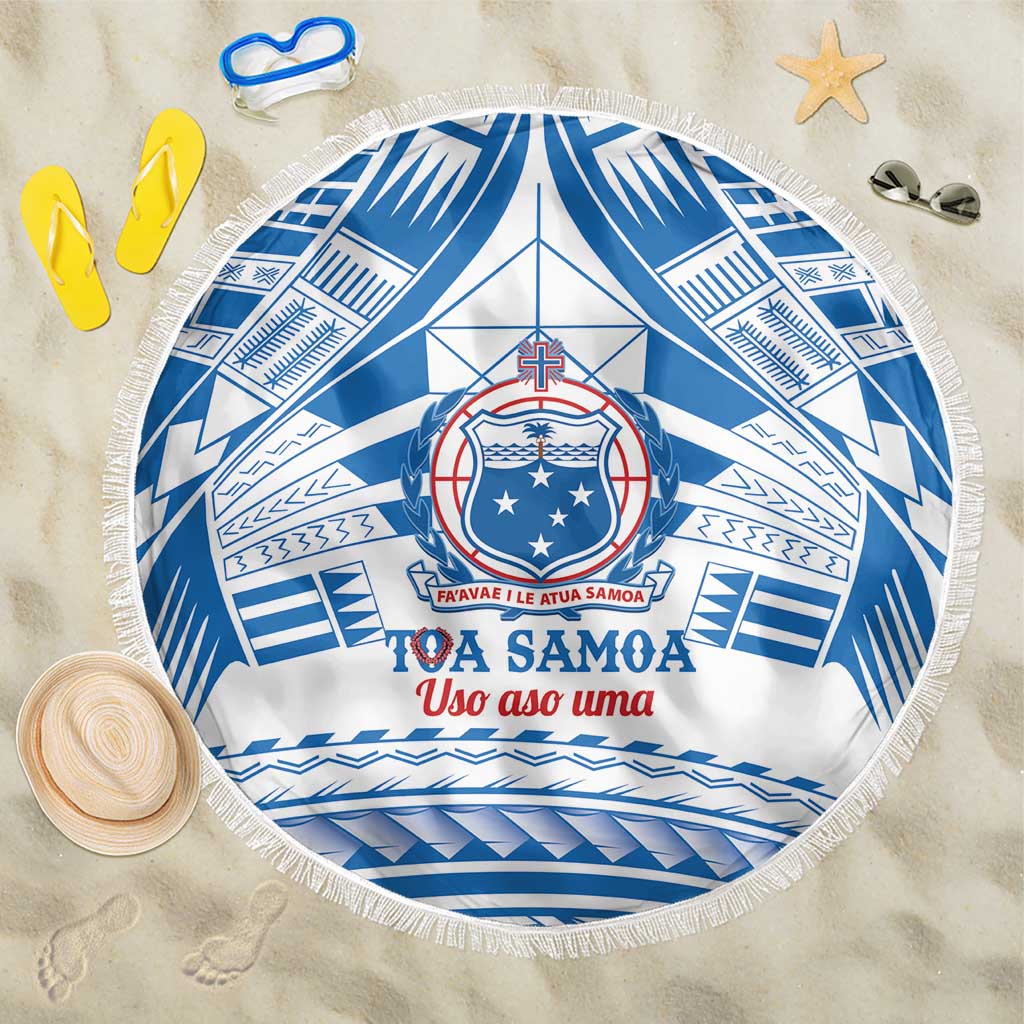 Toa Samoa Rugby Custom Beach Blanket Uso aso uma Samoan Pattern White - Polynesian Pride