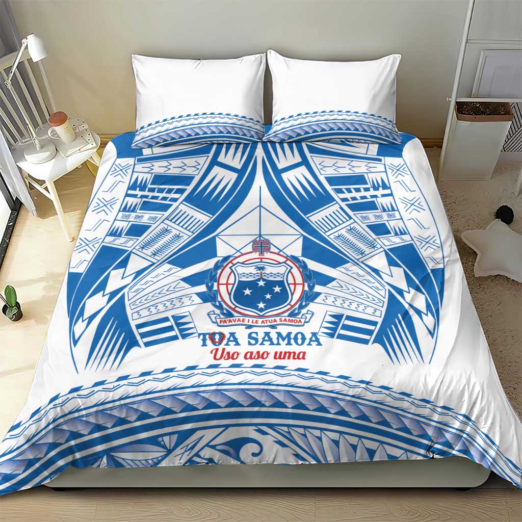 Toa Samoa Rugby Custom Bedding Set Uso aso uma Samoan Pattern White - Polynesian Pride