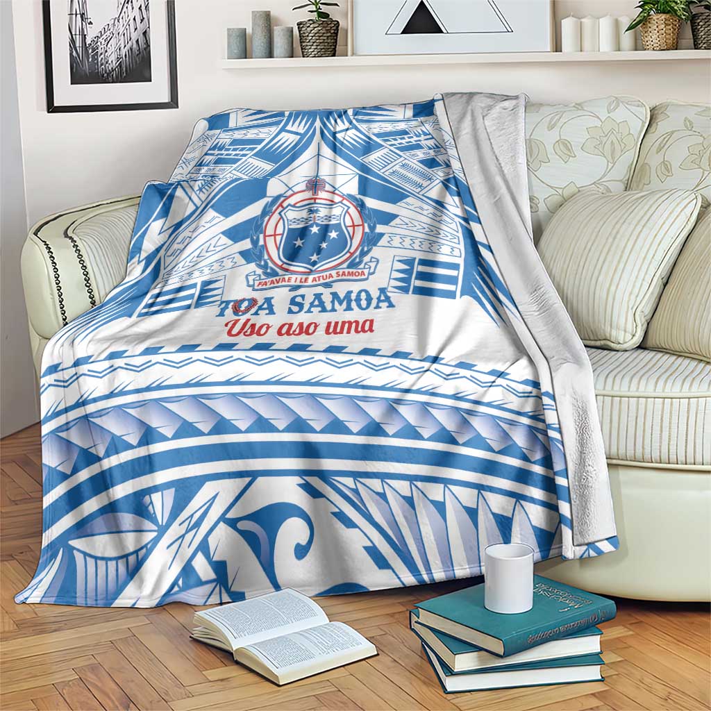 Toa Samoa Rugby Custom Blanket Uso aso uma Samoan Pattern White - Polynesian Pride