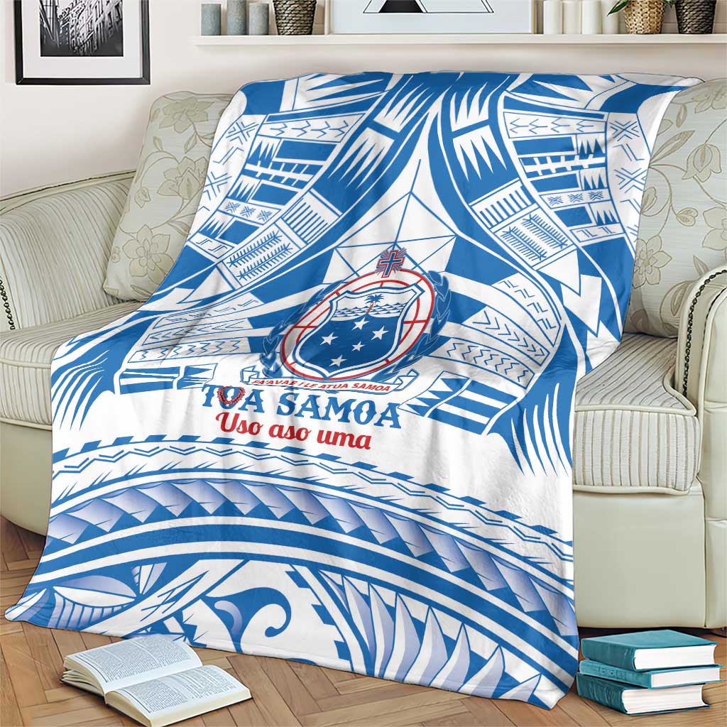 Toa Samoa Rugby Custom Blanket Uso aso uma Samoan Pattern White LT14 - Polynesian Pride