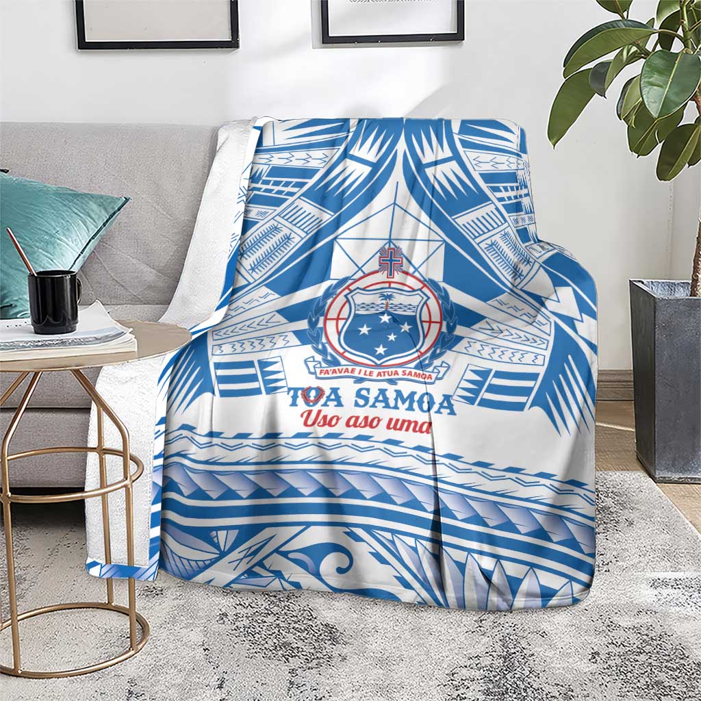 Toa Samoa Rugby Custom Blanket Uso aso uma Samoan Pattern White LT14 - Polynesian Pride