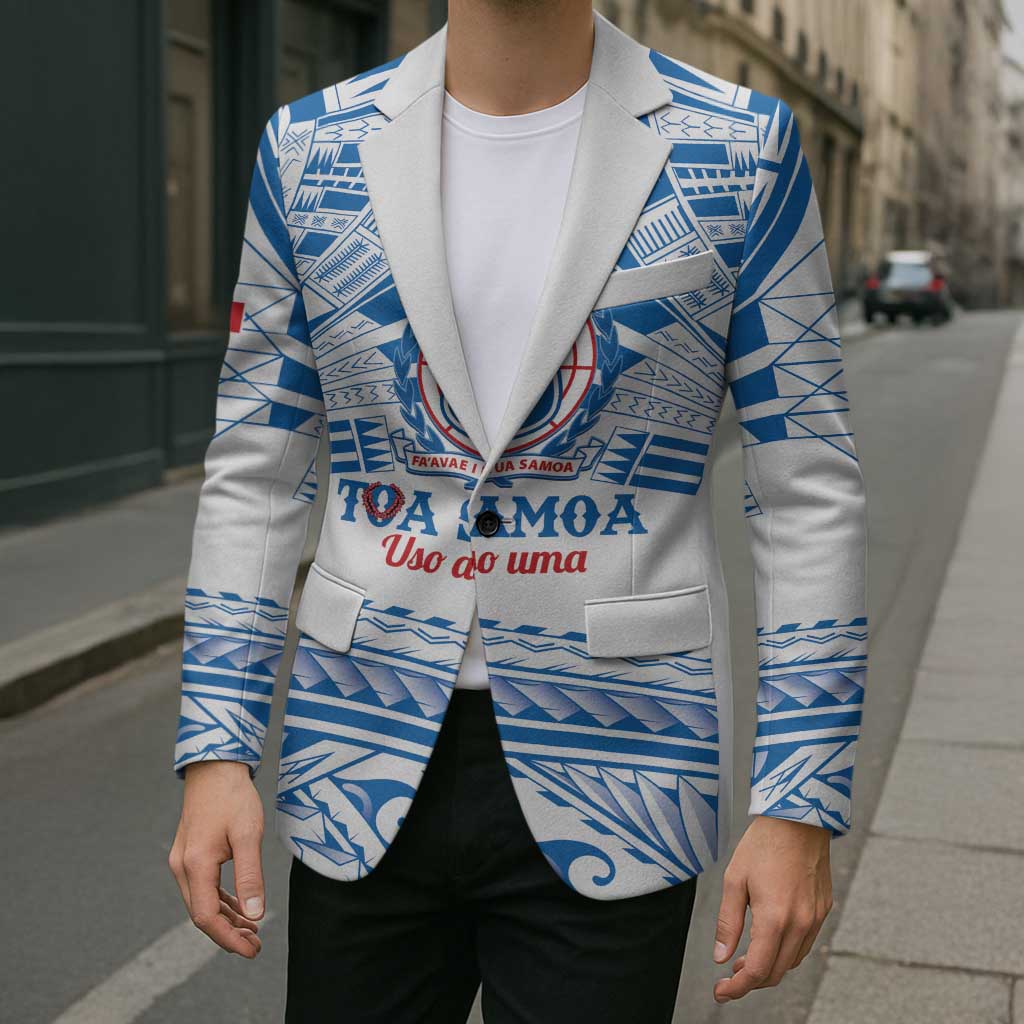 Toa Samoa Rugby Custom Blazer Uso aso uma Samoan Pattern White LT14 - Polynesian Pride