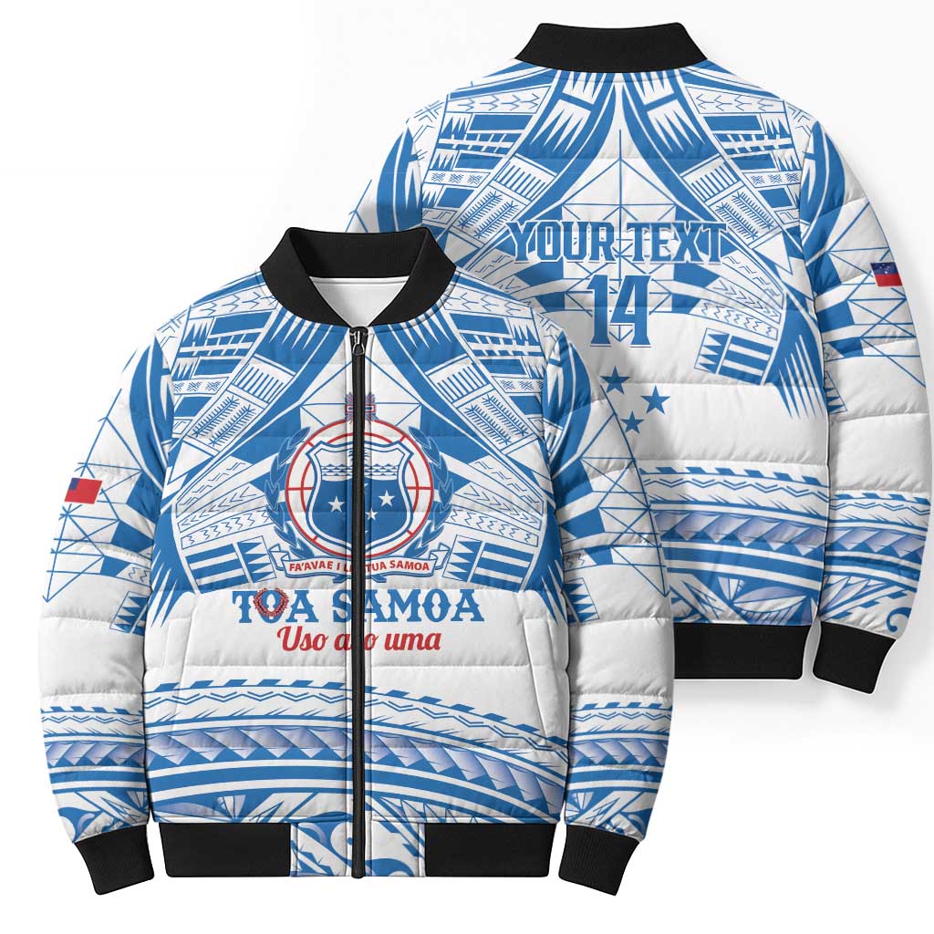 Toa Samoa Rugby Custom Bomber Puffer Jacket Uso aso uma Samoan Pattern White - Polynesian Pride