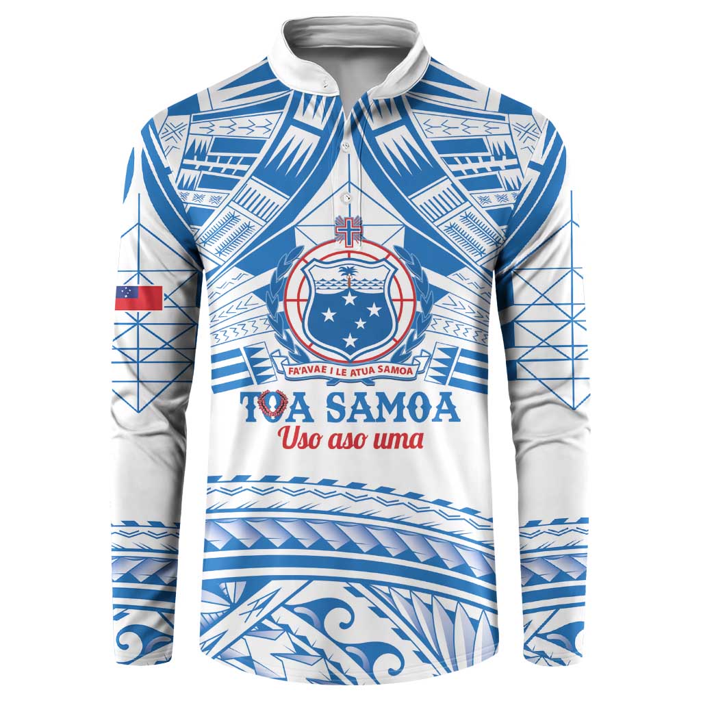 Toa Samoa Rugby Custom Button Sweatshirt Uso aso uma Samoan Pattern White - Polynesian Pride