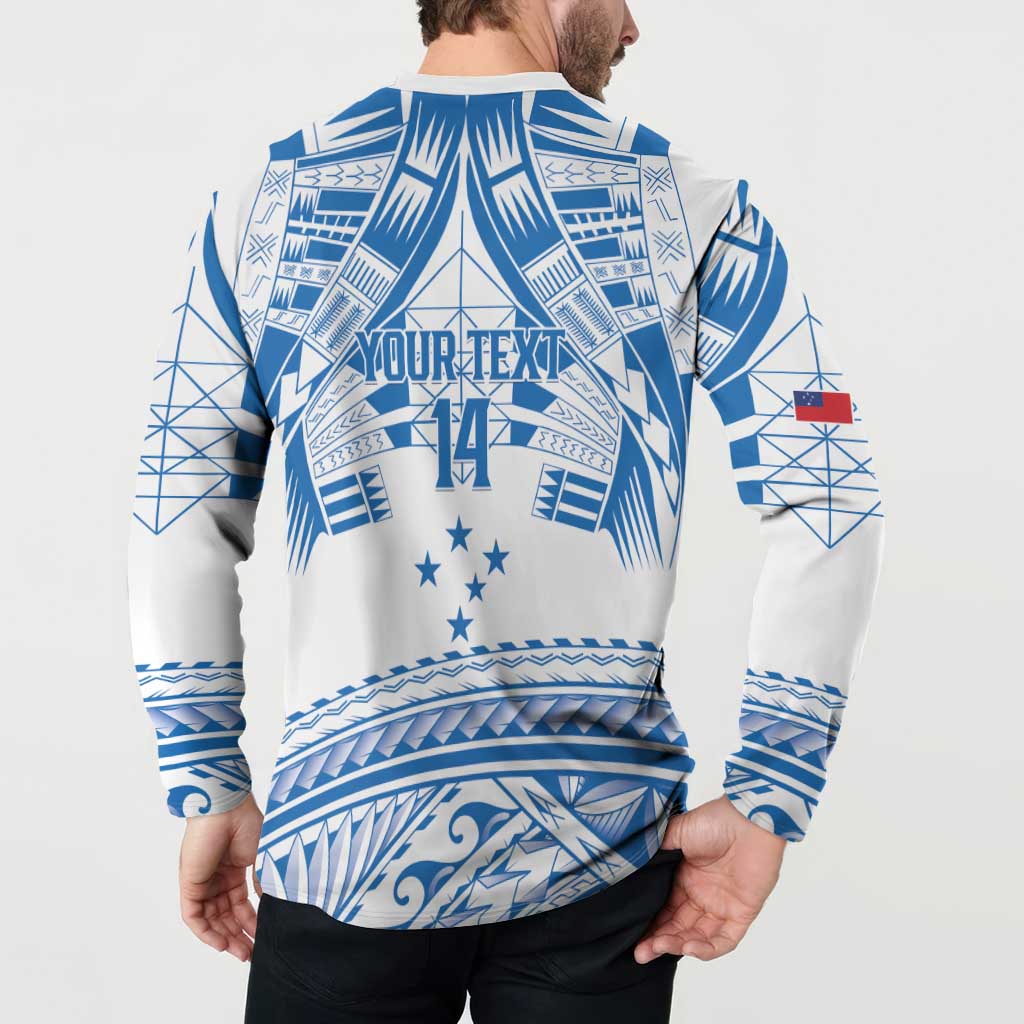 Toa Samoa Rugby Custom Button Sweatshirt Uso aso uma Samoan Pattern White - Polynesian Pride