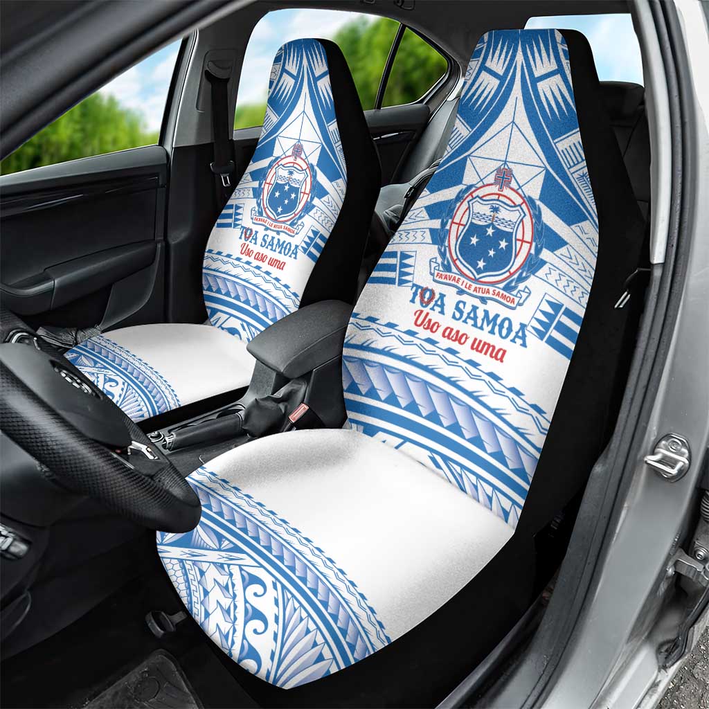 Toa Samoa Rugby Custom Car Seat Cover Uso aso uma Samoan Pattern White - Polynesian Pride
