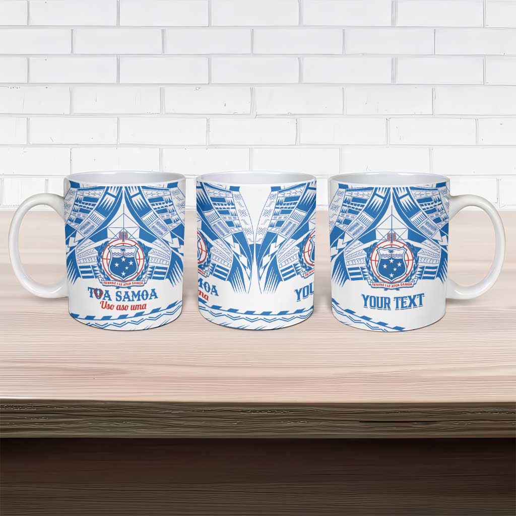 Toa Samoa Rugby Custom Ceramic Mug Uso aso uma Samoan Pattern White - Polynesian Pride