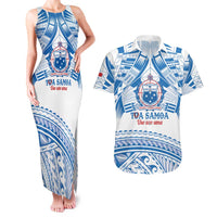 Toa Samoa Rugby Custom Couples Matching Tank Maxi Dress and Hawaiian Shirt Uso aso uma Samoan Pattern White - Polynesian Pride