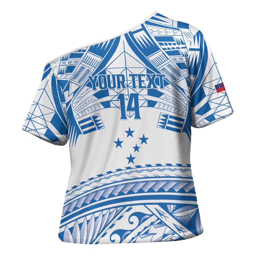 Toa Samoa Rugby Custom Cross Shoulder Shirt Uso aso uma Samoan Pattern White - Polynesian Pride