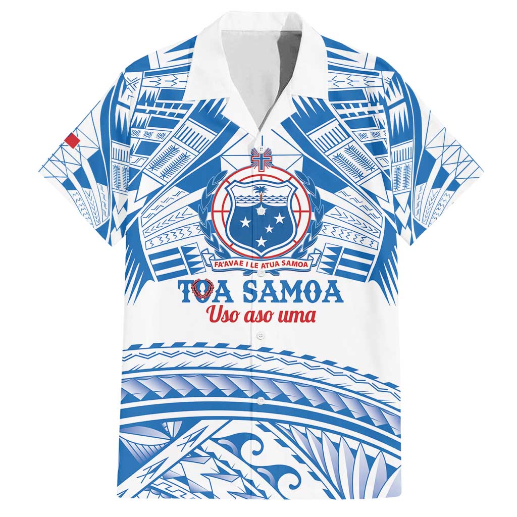 Toa Samoa Rugby Custom Family Matching Off Shoulder Maxi Dress and Hawaiian Shirt Uso aso uma Samoan Pattern White - Polynesian Pride