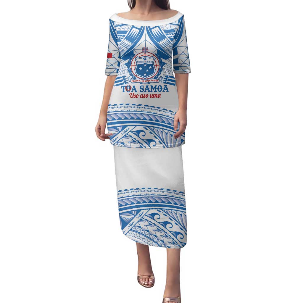 Toa Samoa Rugby Custom Family Matching Puletasi and Hawaiian Shirt Uso aso uma Samoan Pattern White - Polynesian Pride