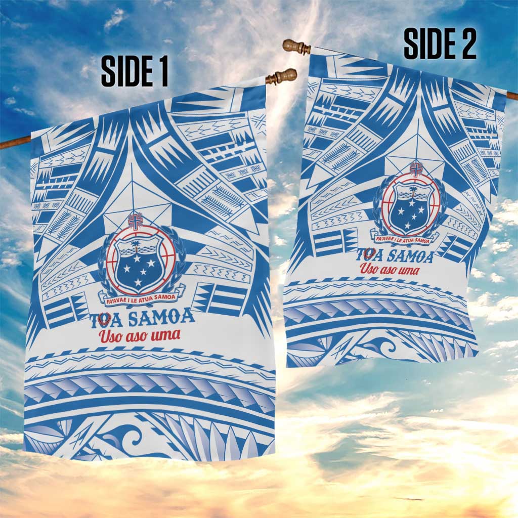 Toa Samoa Rugby Custom Garden Flag Uso aso uma Samoan Pattern White - Polynesian Pride