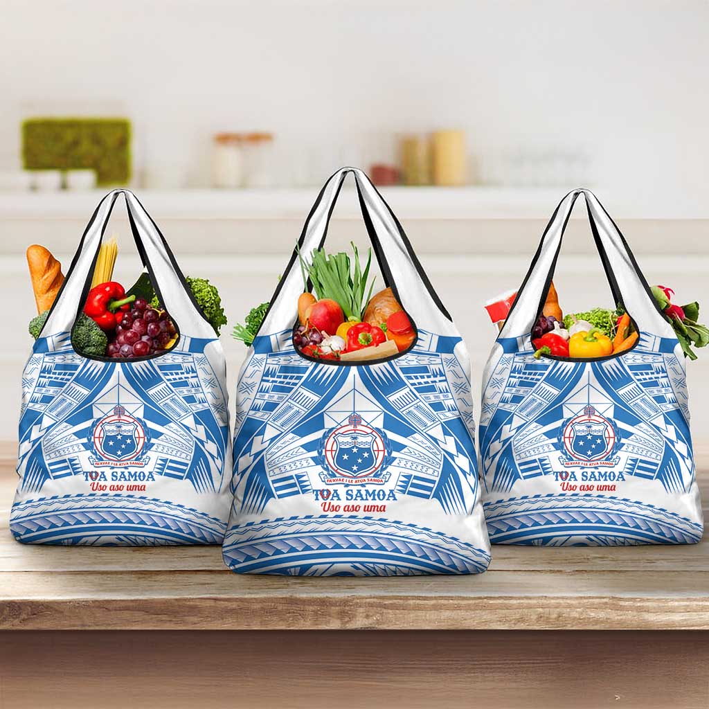 Toa Samoa Rugby Custom Grocery Bag Uso aso uma Samoan Pattern White - Polynesian Pride