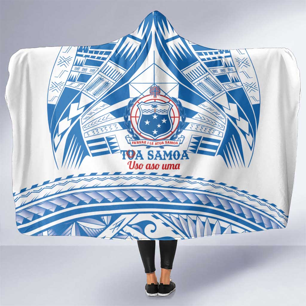 Toa Samoa Rugby Custom Hooded Blanket Uso aso uma Samoan Pattern White LT14 One Size White - Polynesian Pride