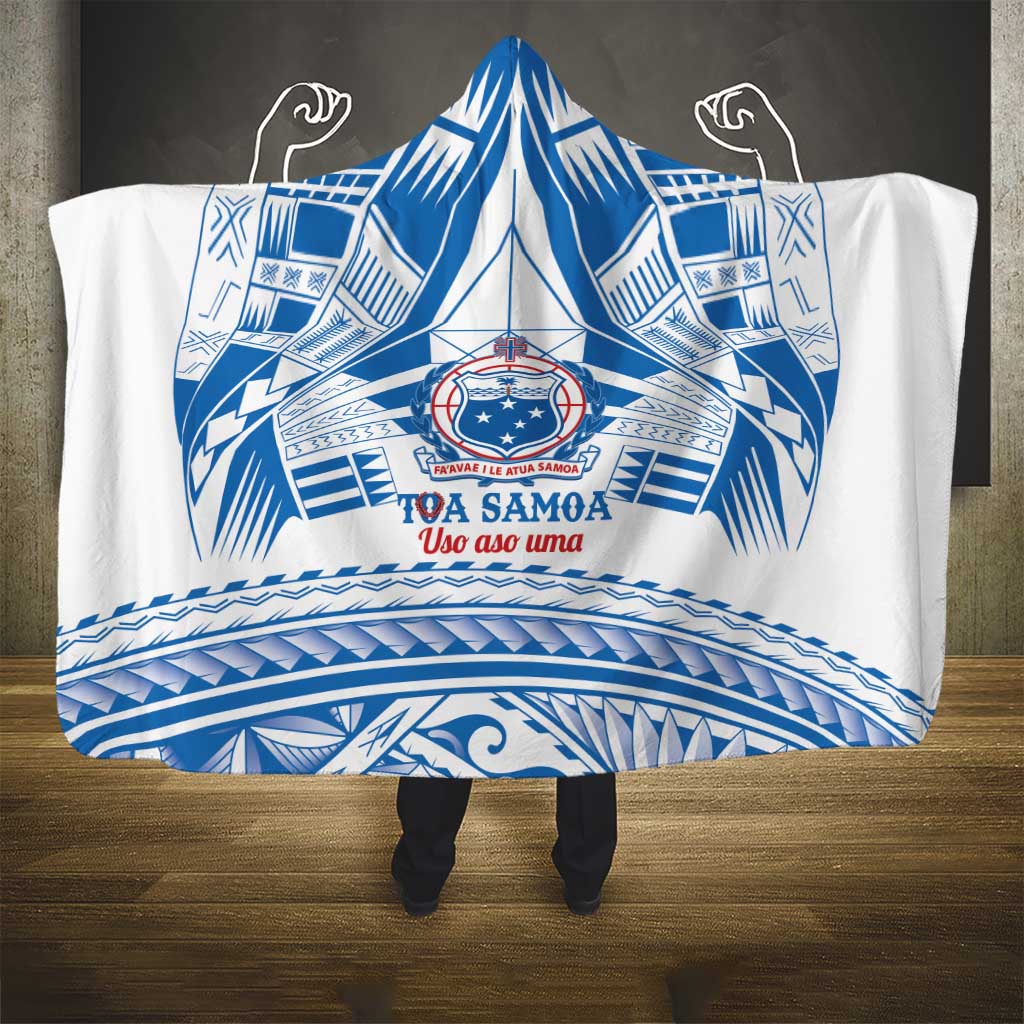 Toa Samoa Rugby Custom Hooded Blanket Uso aso uma Samoan Pattern White LT14 - Polynesian Pride