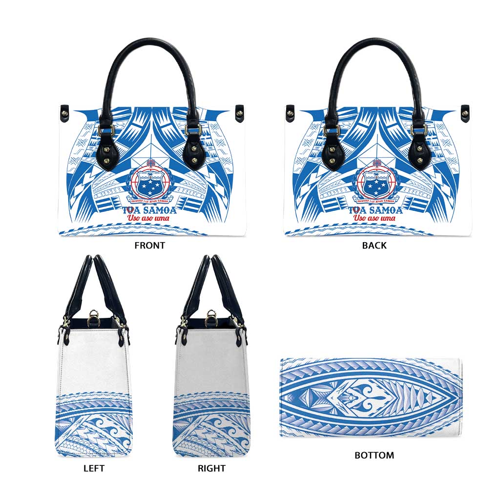Toa Samoa Rugby Custom Leather Bag Uso aso uma Samoan Pattern White - Polynesian Pride