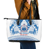 Toa Samoa Rugby Custom Leather Tote Bag Uso aso uma Samoan Pattern White - Polynesian Pride