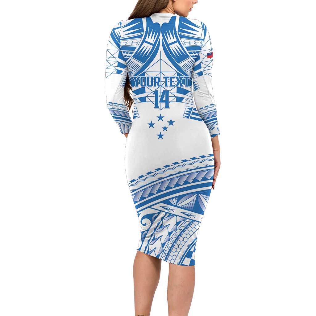 Toa Samoa Rugby Custom Long Sleeve Bodycon Dress Uso aso uma Samoan Pattern White LT14 - Polynesian Pride
