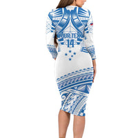 Toa Samoa Rugby Custom Long Sleeve Bodycon Dress Uso aso uma Samoan Pattern White LT14 - Polynesian Pride