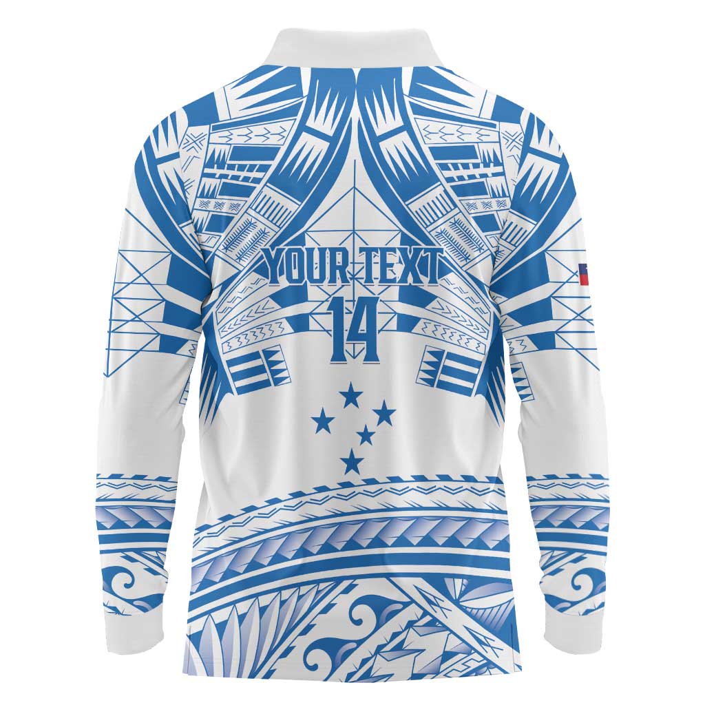 Toa Samoa Rugby Custom Long Sleeve Polo Shirt Uso aso uma Samoan Pattern White LT14 - Polynesian Pride