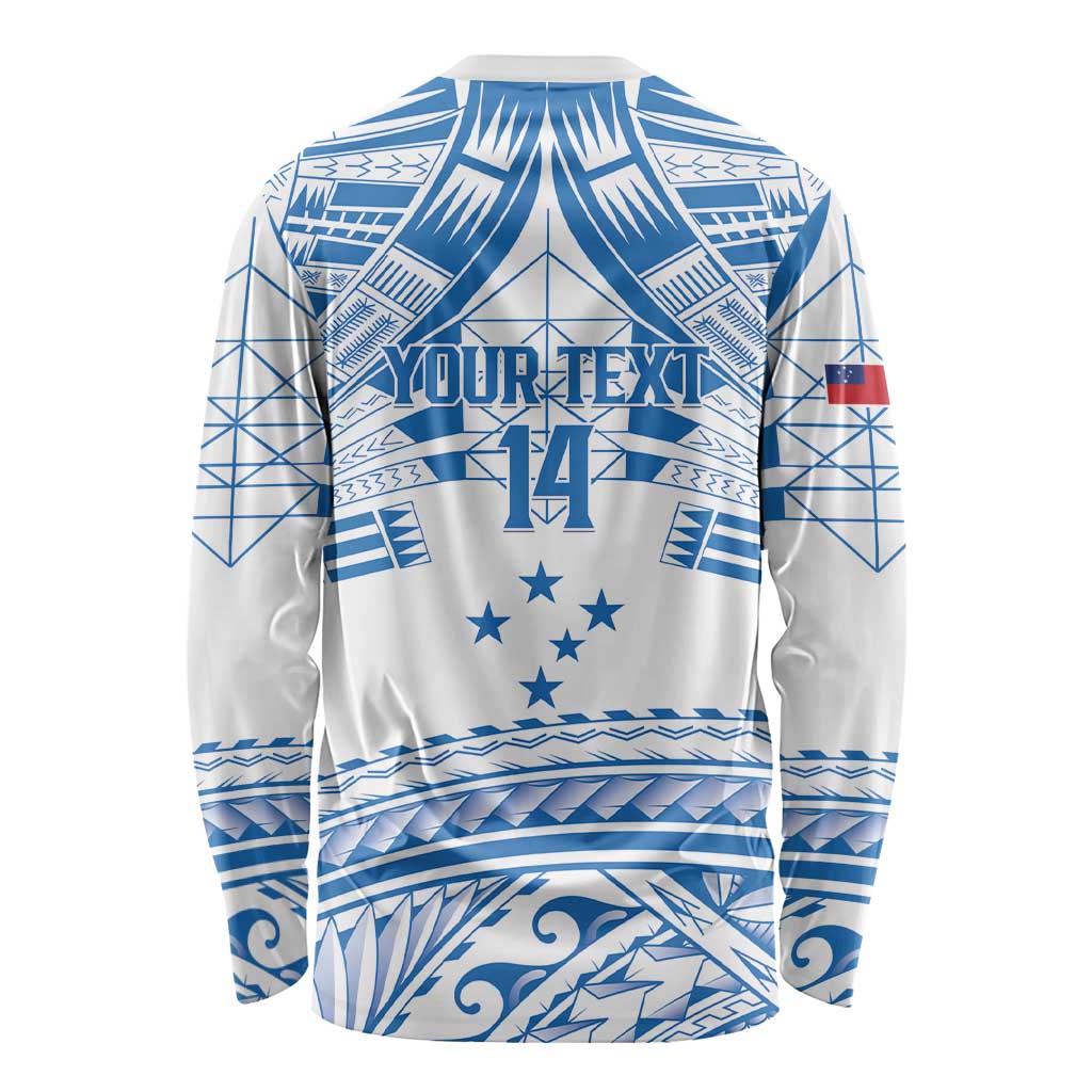 Toa Samoa Rugby Custom Long Sleeve Shirt Uso aso uma Samoan Pattern White - Polynesian Pride