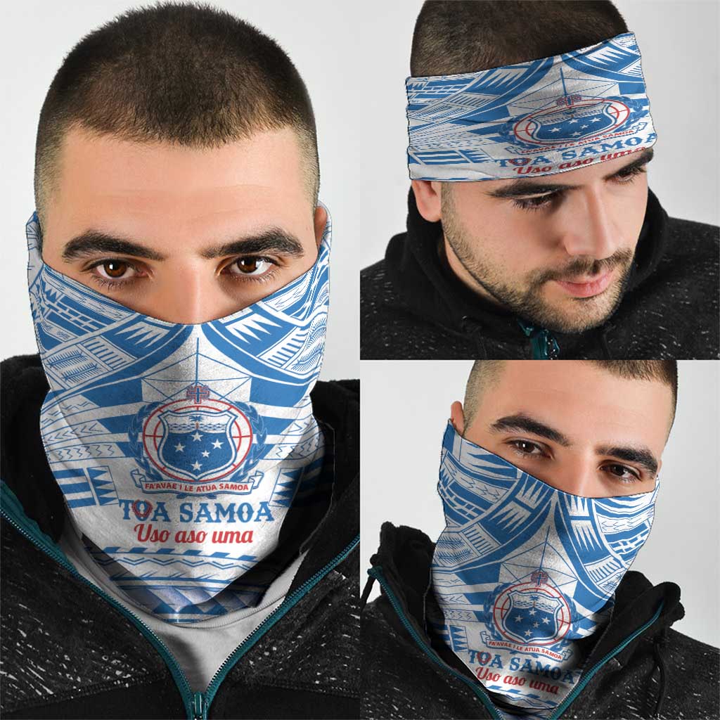 Toa Samoa Rugby Custom Neck Gaiter Uso aso uma Samoan Pattern White LT14 - Polynesian Pride