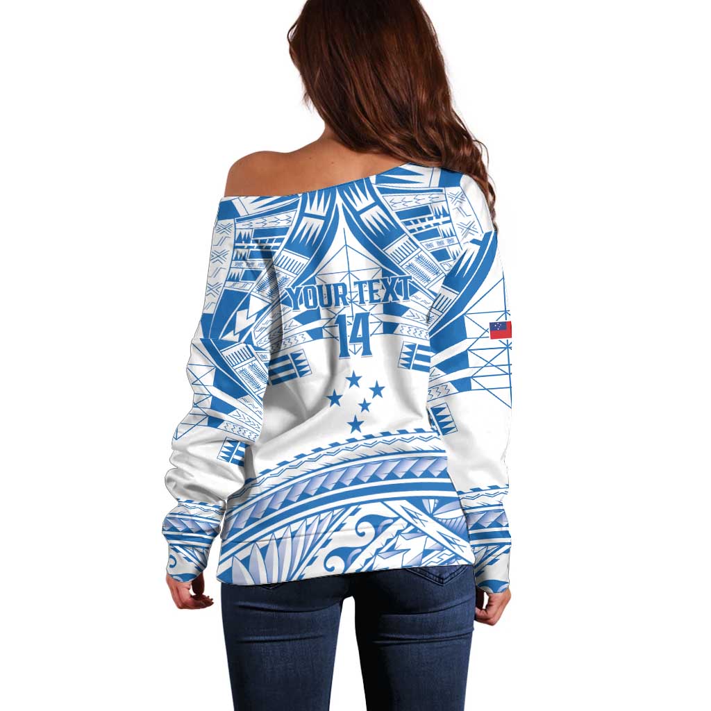 Toa Samoa Rugby Custom Off Shoulder Sweater Uso aso uma Samoan Pattern White LT14 - Polynesian Pride